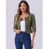 imageAllegra K Denim Jacket for Womens Collarless 2025 Cardigan 34 Sleeve Crop Jean JacketsArmy Green
