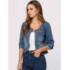 imageAllegra K Denim Jacket for Womens Collarless 2025 Cardigan 34 Sleeve Crop Jean JacketsBlue