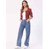imageAllegra K Denim Jacket for Womens Collarless 2025 Cardigan 34 Sleeve Crop Jean JacketsBrick Red