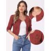 imageAllegra K Denim Jacket for Womens Collarless 2025 Cardigan 34 Sleeve Crop Jean JacketsBrick Red