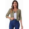 imageAllegra K Denim Jacket for Womens Collarless 2025 Cardigan 34 Sleeve Crop Jean JacketsField Grey