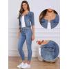 imageAllegra K Denim Jacket for Womens Collarless 2025 Cardigan 34 Sleeve Crop Jean JacketsGray Blue