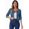 imageAllegra K Denim Jacket for Womens Collarless 2025 Cardigan 34 Sleeve Crop Jean JacketsPeacock Blue