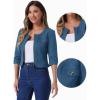 imageAllegra K Denim Jacket for Womens Collarless 2025 Cardigan 34 Sleeve Crop Jean JacketsPeacock Blue