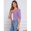 imageAllegra K Denim Jacket for Womens Collarless 2025 Cardigan 34 Sleeve Crop Jean JacketsPurple