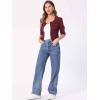 imageAllegra K Denim Jacket for Womens Collarless 2025 Cardigan 34 Sleeve Crop Jean JacketsPurple Red