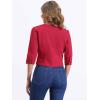 imageAllegra K Denim Jacket for Womens Collarless 2025 Cardigan 34 Sleeve Crop Jean JacketsRed
