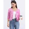imageAllegra K Denim Jacket for Womens Collarless 2025 Cardigan 34 Sleeve Crop Jean JacketsWashed Pink