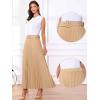 imageAllegra K Long Pleated Skirt for Womens Elastic High Waist with Belt Swing Aline Work Maxi SkirtKhaki