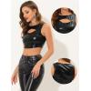 imageAllegra K Metallic Crop Top for Womens Sleeveless Cut Out Party Clubwear Holographic Tank TopsBlack