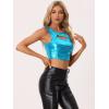 imageAllegra K Metallic Crop Top for Womens Sleeveless Cut Out Party Clubwear Holographic Tank TopsBlue