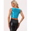 imageAllegra K Metallic Crop Top for Womens Sleeveless Cut Out Party Clubwear Holographic Tank TopsBlue