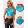 imageAllegra K Metallic Crop Top for Womens Sleeveless Cut Out Party Clubwear Holographic Tank TopsBlue
