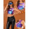 imageAllegra K Metallic Crop Top for Womens Sleeveless Cut Out Party Clubwear Holographic Tank TopsBlue Purple