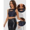 imageAllegra K Metallic Crop Top for Womens Sleeveless Cut Out Party Clubwear Holographic Tank TopsDark Blue Matt