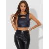 imageAllegra K Metallic Crop Top for Womens Sleeveless Cut Out Party Clubwear Holographic Tank TopsDark Blue Matt