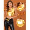 imageAllegra K Metallic Crop Top for Womens Sleeveless Cut Out Party Clubwear Holographic Tank TopsGold