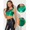 imageAllegra K Metallic Crop Top for Womens Sleeveless Cut Out Party Clubwear Holographic Tank TopsGreen