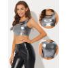 imageAllegra K Metallic Crop Top for Womens Sleeveless Cut Out Party Clubwear Holographic Tank TopsGrey
