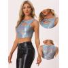 imageAllegra K Metallic Crop Top for Womens Sleeveless Cut Out Party Clubwear Holographic Tank TopsHolographic Blue
