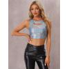 imageAllegra K Metallic Crop Top for Womens Sleeveless Cut Out Party Clubwear Holographic Tank TopsHolographic Blue