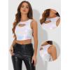 imageAllegra K Metallic Crop Top for Womens Sleeveless Cut Out Party Clubwear Holographic Tank TopsHolographic White