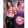 imageAllegra K Metallic Crop Top for Womens Sleeveless Cut Out Party Clubwear Holographic Tank TopsHot Pink