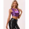 imageAllegra K Metallic Crop Top for Womens Sleeveless Cut Out Party Clubwear Holographic Tank TopsPurple
