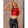 imageAllegra K Metallic Crop Top for Womens Sleeveless Cut Out Party Clubwear Holographic Tank TopsRed