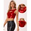 imageAllegra K Metallic Crop Top for Womens Sleeveless Cut Out Party Clubwear Holographic Tank TopsRed