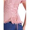 imageAllegra K Victorian Shirt for Womens Sweetheart Neck Puff Sleeve Halloween Lace Up Gothic BlouseGrey Pink