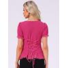 imageAllegra K Victorian Shirt for Womens Sweetheart Neck Puff Sleeve Halloween Lace Up Gothic BlouseHot Pink