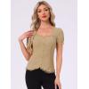 imageAllegra K Victorian Shirt for Womens Sweetheart Neck Puff Sleeve Halloween Lace Up Gothic BlouseKhaki
