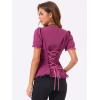 imageAllegra K Victorian Shirt for Womens Sweetheart Neck Puff Sleeve Halloween Lace Up Gothic BlousePurple