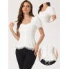 imageAllegra K Victorian Shirt for Womens Sweetheart Neck Puff Sleeve Halloween Lace Up Gothic BlouseWhite