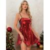 imageAllegra K Women Sequin Mini Dresses Party Club Adjustable Spaghetti Strap Festival Outfits Sparkly Disco DressRed