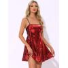 imageAllegra K Women Sequin Mini Dresses Party Club Adjustable Spaghetti Strap Festival Outfits Sparkly Disco DressRed