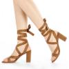 imageAllegra K Womens Crisscross Chunky Heel Lace Ups SandalsBrown