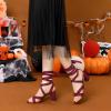 imageAllegra K Womens Crisscross Chunky Heel Lace Ups SandalsBurgundy