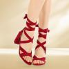 imageAllegra K Womens Crisscross Chunky Heel Lace Ups SandalsRed