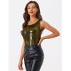 imageAllegra K Womens Halloween Shiny Top Party Club Cami Sparkly Metallic Tank TopBlack Shiny