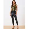 imageAllegra K Womens Halloween Shiny Top Party Club Cami Sparkly Metallic Tank TopBlack Shiny