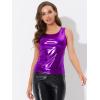 imageAllegra K Womens Halloween Shiny Top Party Club Cami Sparkly Metallic Tank TopDark Purple