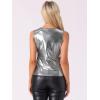 imageAllegra K Womens Halloween Shiny Top Party Club Cami Sparkly Metallic Tank TopDark Silver