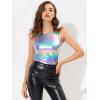 imageAllegra K Womens Halloween Shiny Top Party Club Cami Sparkly Metallic Tank TopMulticolor Blue