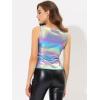 imageAllegra K Womens Halloween Shiny Top Party Club Cami Sparkly Metallic Tank TopMulticolor Blue
