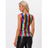 imageAllegra K Womens Halloween Shiny Top Party Club Cami Sparkly Metallic Tank TopRainbow