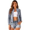 imageAllegra K Casual Denim Jacket for Womens Classic Stand Collar Long Sleeve Jean JacketGrey Blue