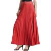 imageAllegra K Long Pleated Skirt for Womens Elastic High Waist with Belt Swing Aline Work Maxi SkirtRed