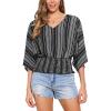imageAllegra K Tops for Womens Summer Boho V Neck Print Chiffon Top Smocked Batwing Dolman Sleeve BlousesBlack